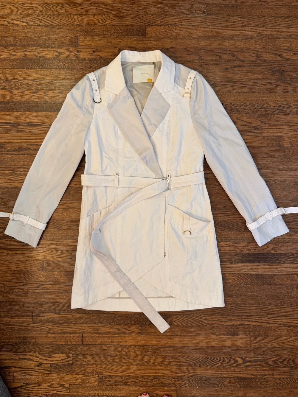 leifsdottir Anthropologie Silver Wrap Trench Coat with Tie Belt Size 8 Medium